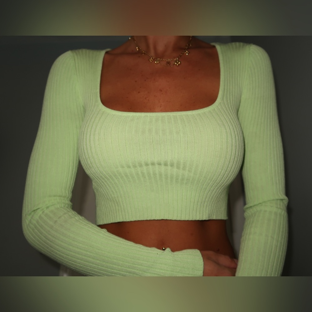 Lime Green Long Sleeve Lounge Crop Top